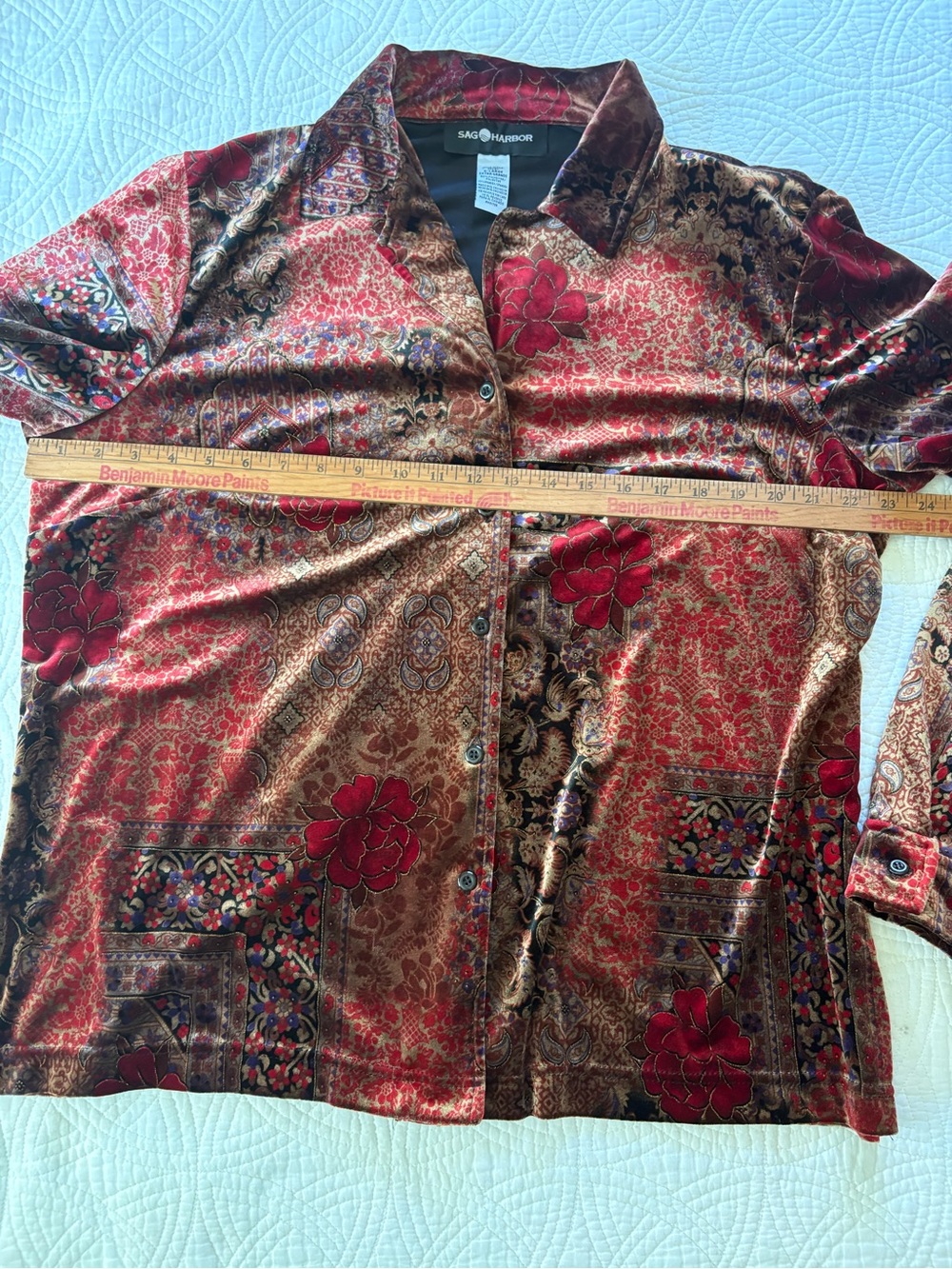 Bohemian Velvet Floral Top XL Vintage Sag Harbor - Picture 4 of 8